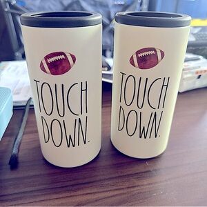 This Rae Dunn TOUCH DOWN slim can cooler to hold 12oz slim cans. 2 pack